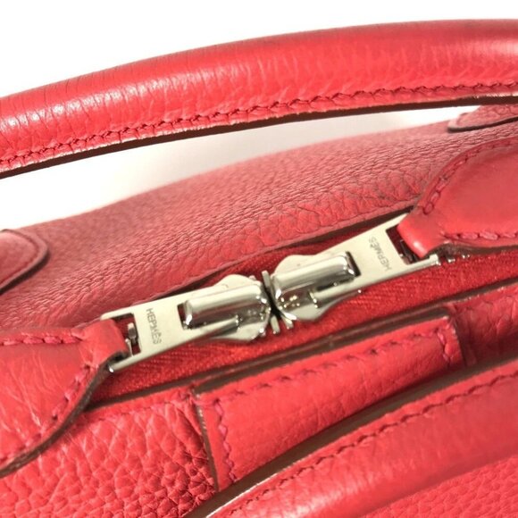 HERMES Parinobe bay 40 Shoulder Bag HandBag Taurillon Clemence Bougainvillea Red - Picture 11 of 16